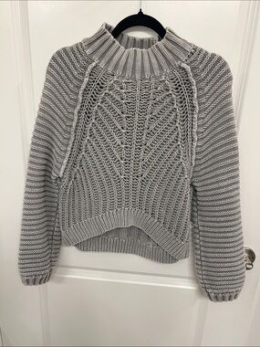 Free People Gray Chunky Knit Cable Sweater